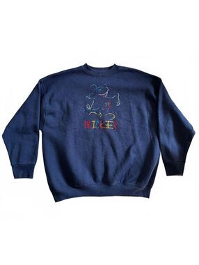 Vintage Mickey Mouse Embroidered Navy Sweatshirt XL